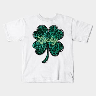 Shamrock Green Cheetah Pattern Lucky Kids T-Shirt